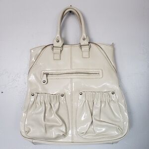 Barneys New York Ivory Patent Leather Handbag Purse Tote